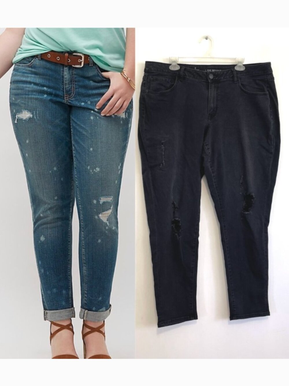 LANE BRYANT Plus Size Genius Fit Destructed Boyfriend Jean Black Ripped Rips 18